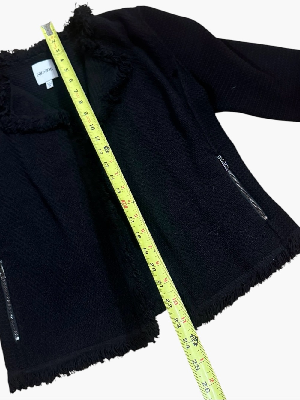 NIC+ZOE Black Fringe Trim Snap Cuff Jacket Sz M - Picture 7 of 7
